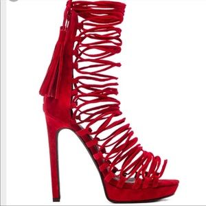 Jeffrey Campbell Lace up Heels Red Suede